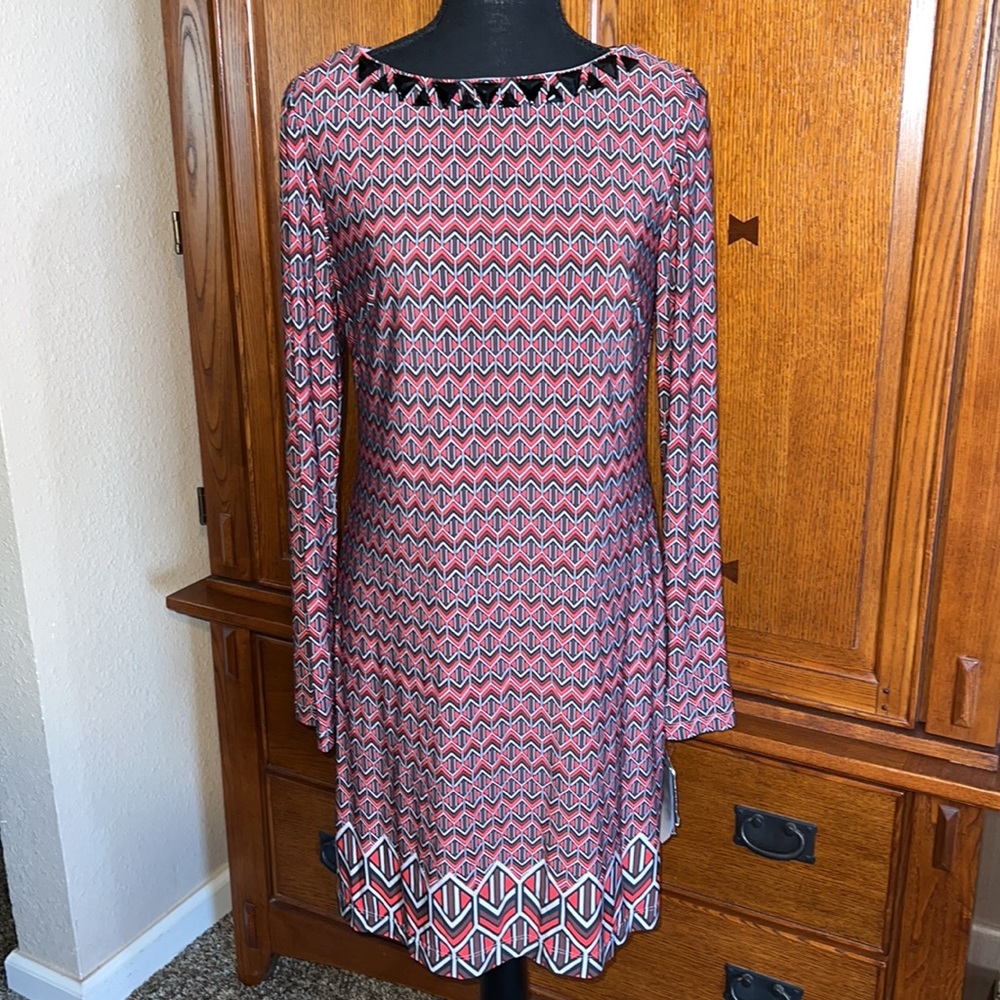 Vince Camuto Geometric Design Long Sleeve Dress